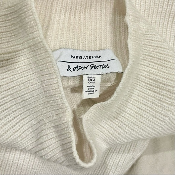 & Other Stories Cream Wool Blend Mock Neck Sweater - Picture 3 of 6
